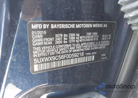 2015 BMW X3 xDrive28I из США, поврежденный, VIN 5UXWX9C56F0D59218